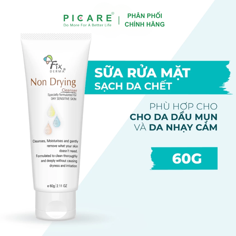 Sữa rửa mặt làm sạch bụi bẩn dầu nhờn tẩy tế bào chết Fixderma Non Drying Cleanser 60g