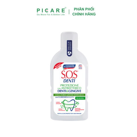 Nước súc miệng kháng khuẩn, hạn chế sự hình thành mảng bám, bảo vệ răng nướu nhạy cảm - S.O.S DENTI Mouthwash With Chlorhexidine 400 ml