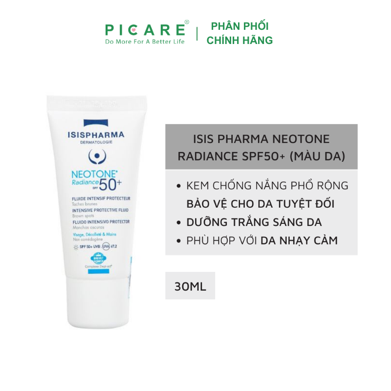 Kem Dưỡng Chống Nắng, Hỗ Trợ Giảm Nám SPF50+ (Màu Trắng) Isis Pharma Neotone Radiance 30ml