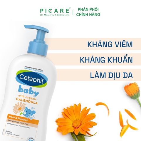 Sữa tắm gội dịu nhẹ cho bé Cetaphil Baby Wash & Shampoo with Organic Calendula 400ml