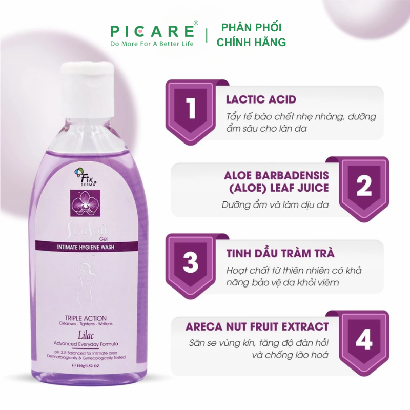 Dung dịch vệ sinh vùng kín hương hoa tử đinh hương Fixderma Srai Soft Gel  Lilac 100g