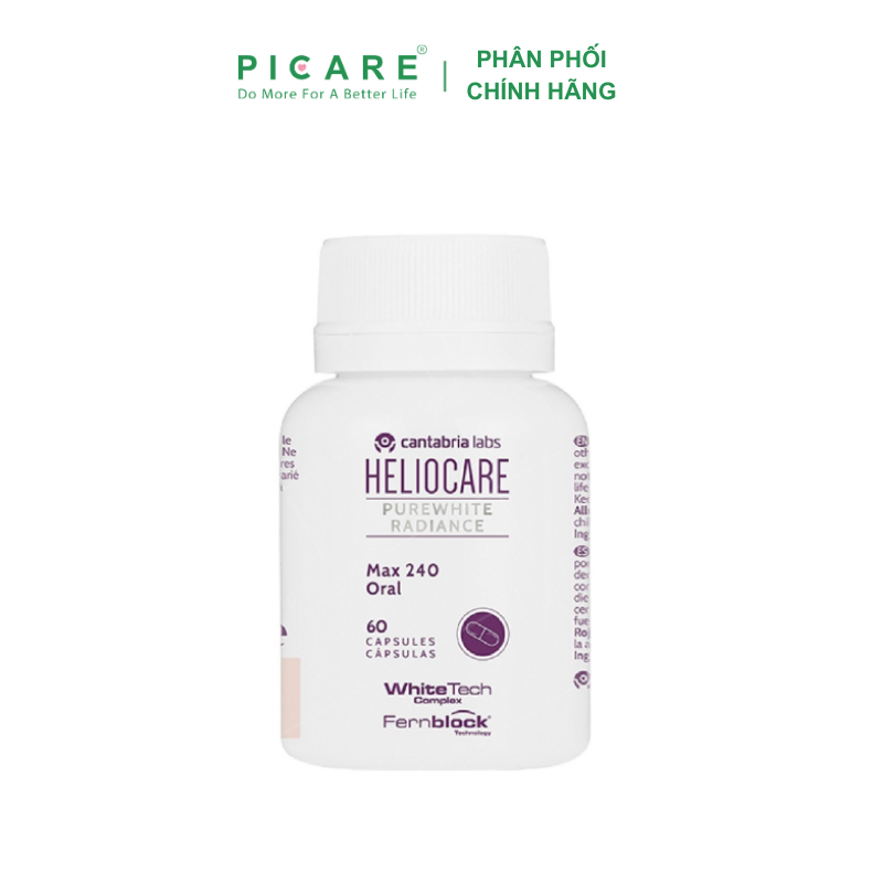 Viên Uống Hỗ Trợ Trắng Da, Chống Lão Hóa Heliocare Purewhite Radiance Max 240 Hộp 60 Viên Nang