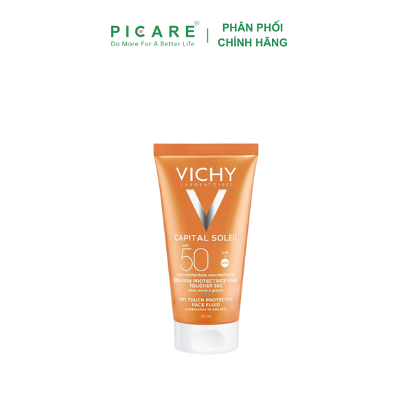 Kem Chống Nắng Bảo Vệ Da Không Nhờn Rít Vichy Ideal Soleil Mattifying Face Fluid Dry Touch SPF50 UVA UVB 50ml