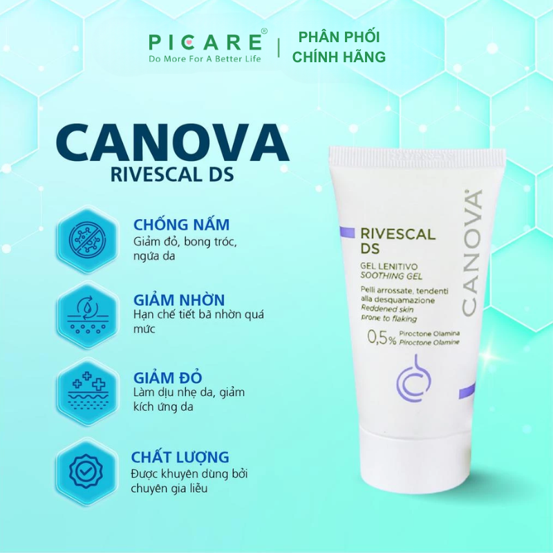 Gel làm dịu da, ngăn ngừa tiết bã nhờn Canova Rivescal DS Soothing Gel 50ml