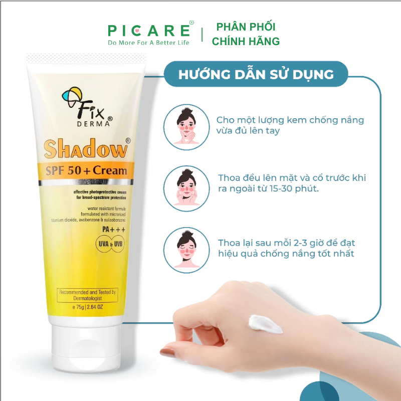 Kem chống nắng vật lí dành cho da nhạy cảm Fixderma Shadow Cream SPF 50+ 75g