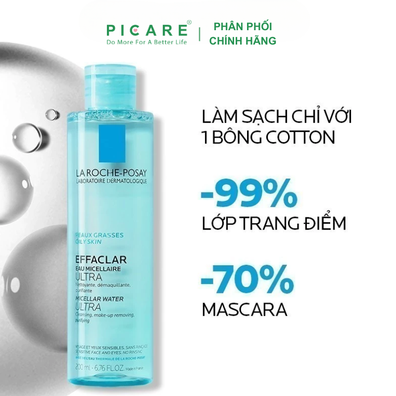 Nước Tẩy Trang & Làm Sạch Sâu Dành Cho Da Dầu Nhạy Cảm La Roche-Posay Effaclar Micellar Water 200ml