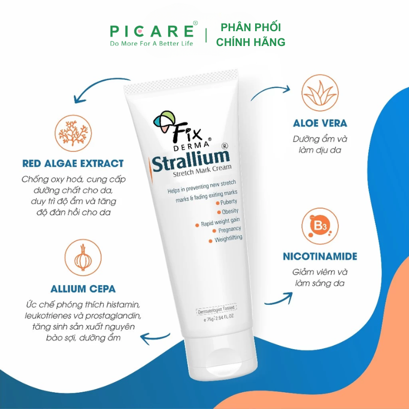 Kem dưỡng giảm rạn da Fixderma Strallium Stretch Mark Cream 75g