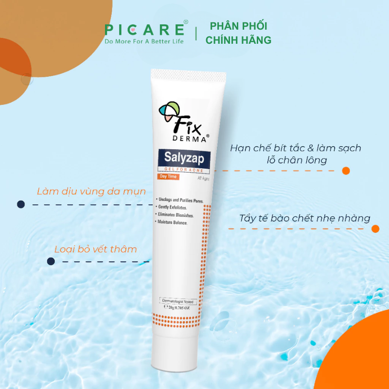 Gel dưỡng giảm mụn ban ngày Fixderma Salyzap Gel For Acne Day Time 20g