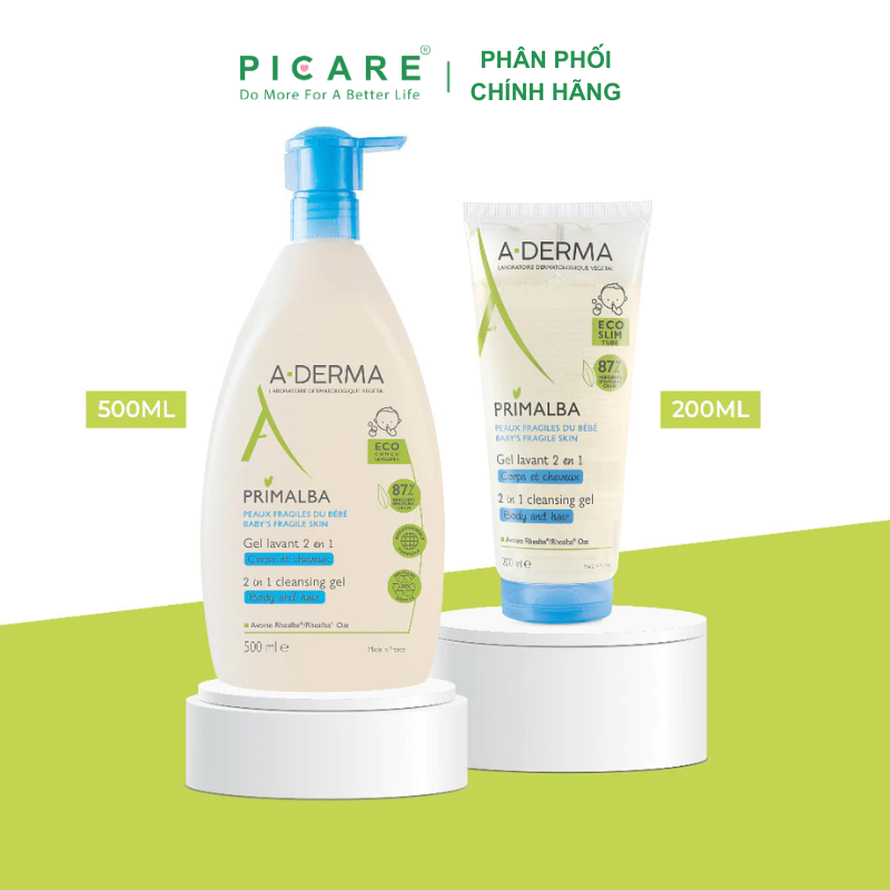 Gel Làm Sạch Tóc Và Toàn Thân Dịu Nhẹ Cho Bé A-Derma Primalba Cleansing Gel 2 in 1 200ml