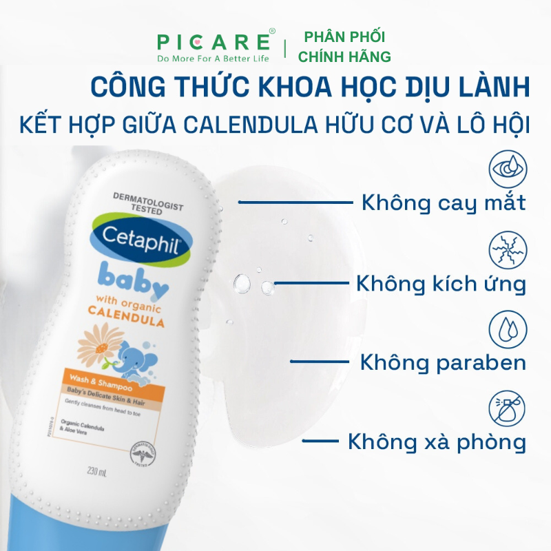 Sữa tắm gội cho bé tinh chất hoa cúc Cetaphil Baby Wash And Shampoo With Organic Celendula Hair & Body 230ml