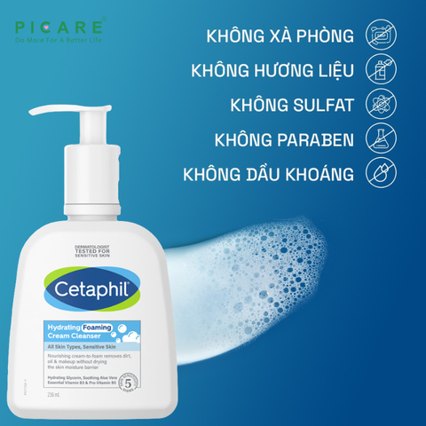 Sữa Rửa Mặt Tạo Bọt Dịu Lành Cho Da Nhạy Cảm Cetaphil Hydrating Foaming Cream Cleanser 236ml