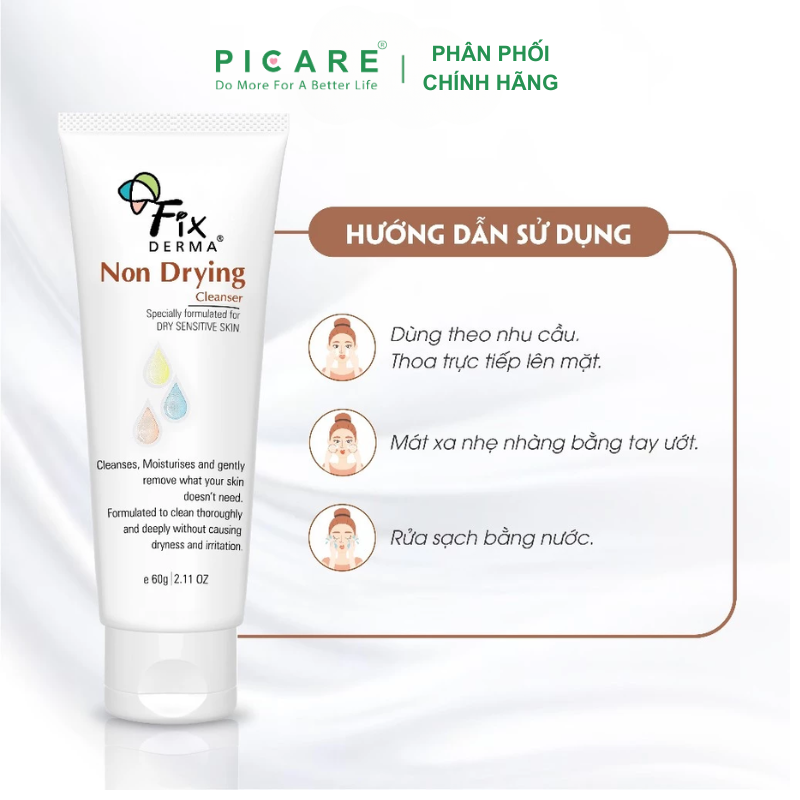 Sữa rửa mặt làm sạch bụi bẩn dầu nhờn tẩy tế bào chết Fixderma Non Drying Cleanser 60g