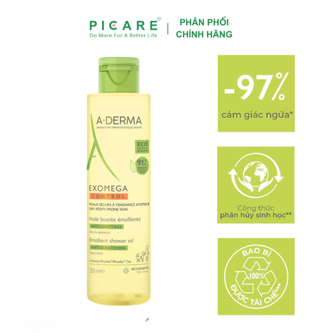 Dầu Tắm Chuyên Biệt Cho Da Cơ Địa, Da Khô A-derma Exomega Control Emollient Shower Oil 200ml