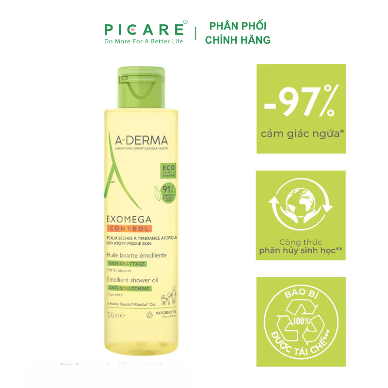 Dầu Tắm Chuyên Biệt Cho Da Cơ Địa, Da Khô A-derma Exomega Control Emollient Shower Oil 100ml