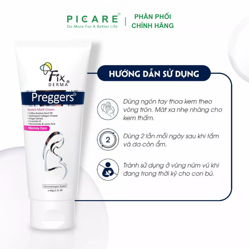 Kem Dưỡng Ẩm, Mềm Da, Mờ Vết Rạn Fixderma Preggers Stretch Mark Cream 60g