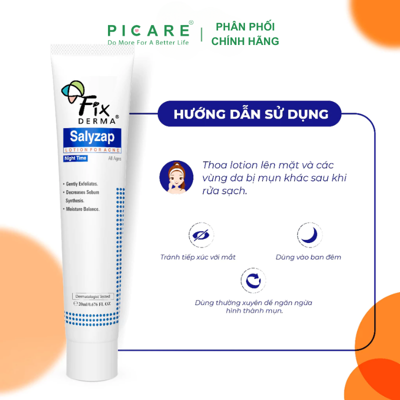 Lotion Giúp Giảm Mụn, Kiểm Soát Bã Nhờn Fixderma Salyzap Lotion 20ml