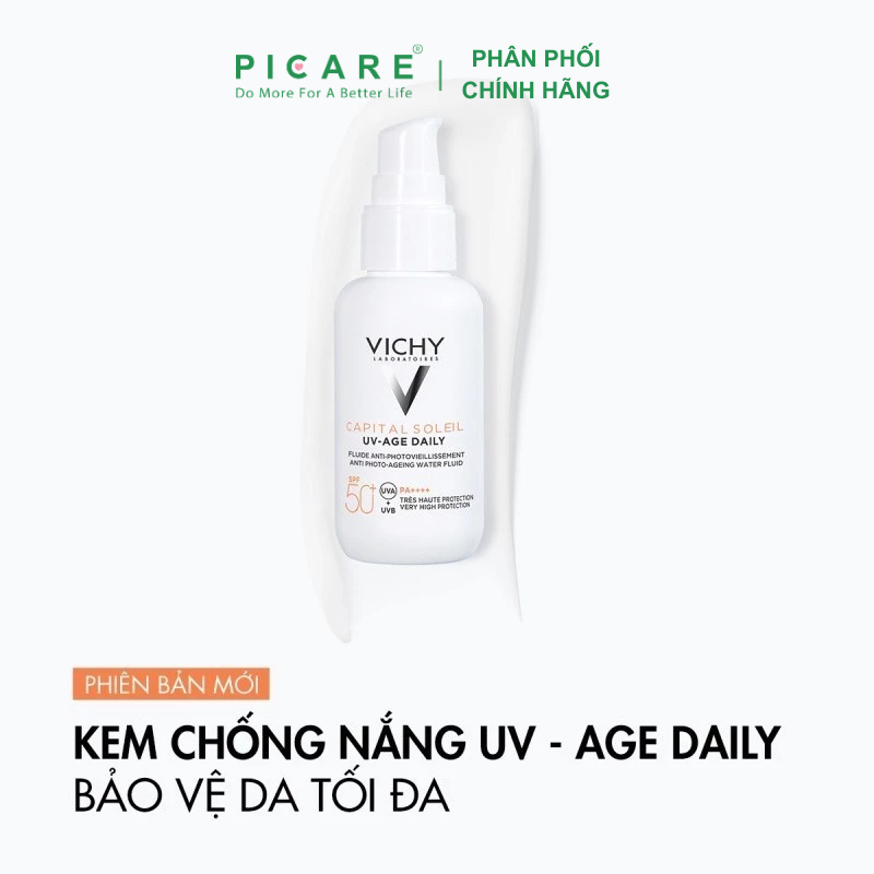 Gel Chống Nắng Vichy Bảo Vệ Da, Ngừa Thâm Nám Capital Soleil UV Age Daily SPF50 50ml