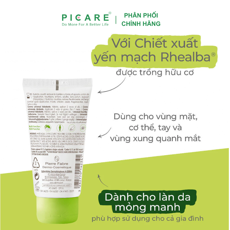 Kem Dưỡng Ẩm Hàng Ngày Cho Da Mỏng A-derma Universal Cream Hydrating 50ml