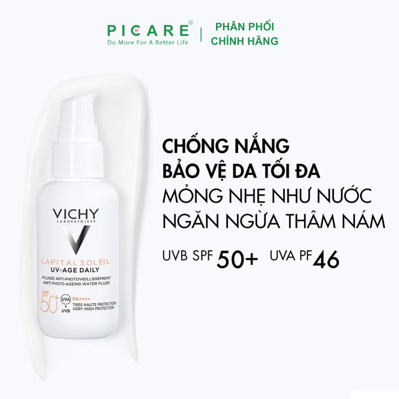 Gel Chống Nắng Vichy Bảo Vệ Da, Ngừa Thâm Nám Capital Soleil UV Age Daily SPF50 50ml