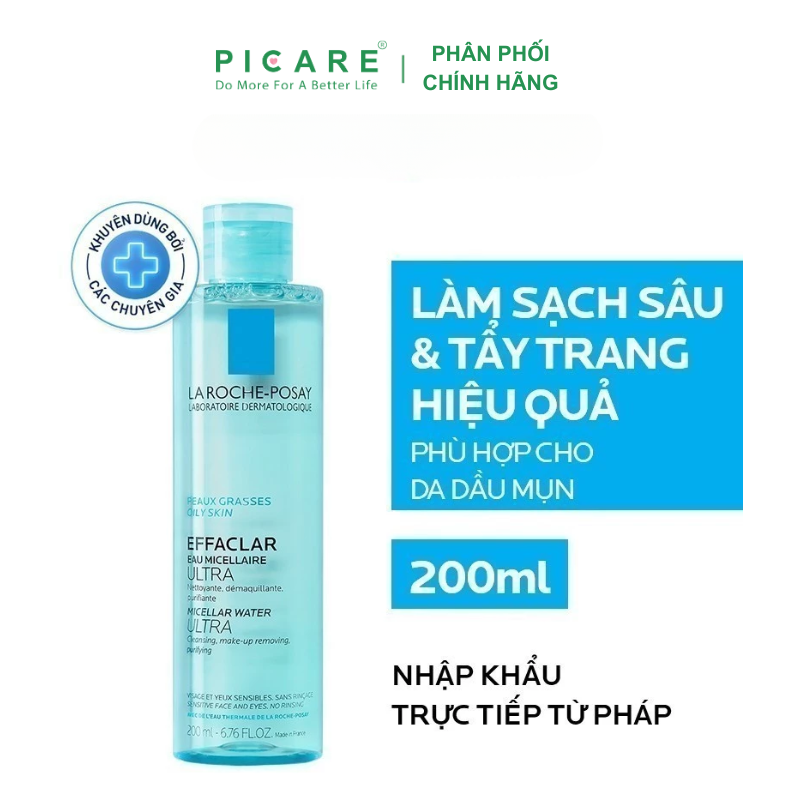 Nước Tẩy Trang & Làm Sạch Sâu Dành Cho Da Dầu Nhạy Cảm La Roche-Posay Effaclar Micellar Water 200ml