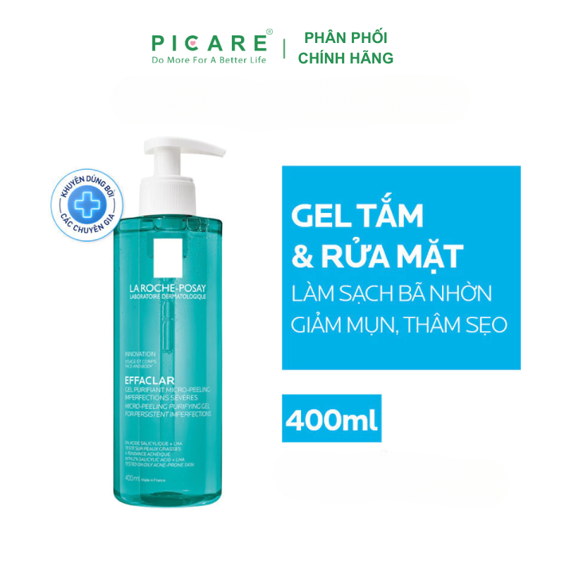 Gel Rửa Mặt Hỗ Trợ Giảm Mụn Cho Mặt Và Toàn Thân La Roche-Posay Effaclar Micro-Peeling Purifying Gel 400ml