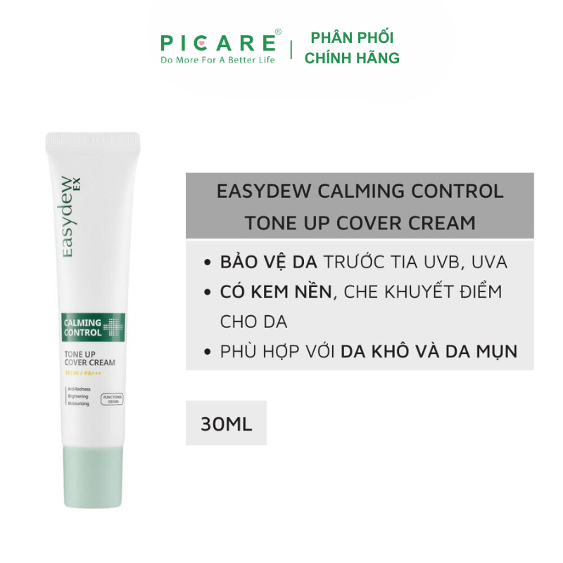 Kem Chống Nắng Trang Điểm Nâng Tone, Làm Dịu Da Easydew Ex Calming Control Tone Up Cover 40ml