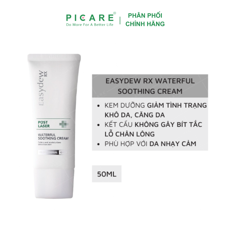 Kem Làm Dịu, Cấp Ẩm Hỗ Trợ Phục Hồi Da Tổn Thương, Kích Ứng Sau Laser, Peel, Lăn Kim Easydew RX Post Laser Waterful Soothing Cream 50ml - 10ml