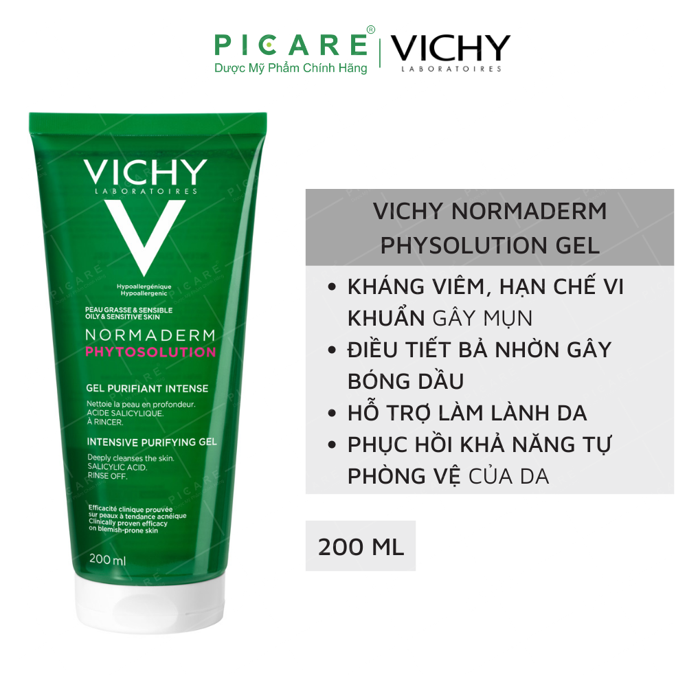 Sữa Rửa Mặt Dạng Gel Làm Sạch Sâu Cho Da Nhờn, Mụn Vichy Normaderm Phytosolution Intensive Purifying Gel 200ml