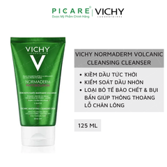 Sữa Rửa Mặt Tạo Bọt Làm Từ Đất Sét, Đá Khoáng Núi Lửa Vichy Normaderm Volcanic Mattifying Cleansing Cleanser 125ml