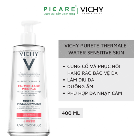 Nước Tẩy Trang Giàu Khoáng Chất Cho Da Nhạy Cảm Giúp Làm Sạch Sâu Và Dịu Da Vichy Purete Thermale Mineral Micellar Water Sensitive Skin 400ml