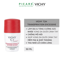 Lăn Khử Mùi Giúp Khô Thoáng Vùng Da Dưới Cánh Tay 72h Vichy Detranspirant Intensif 72h Transpiration Excessive 50ml