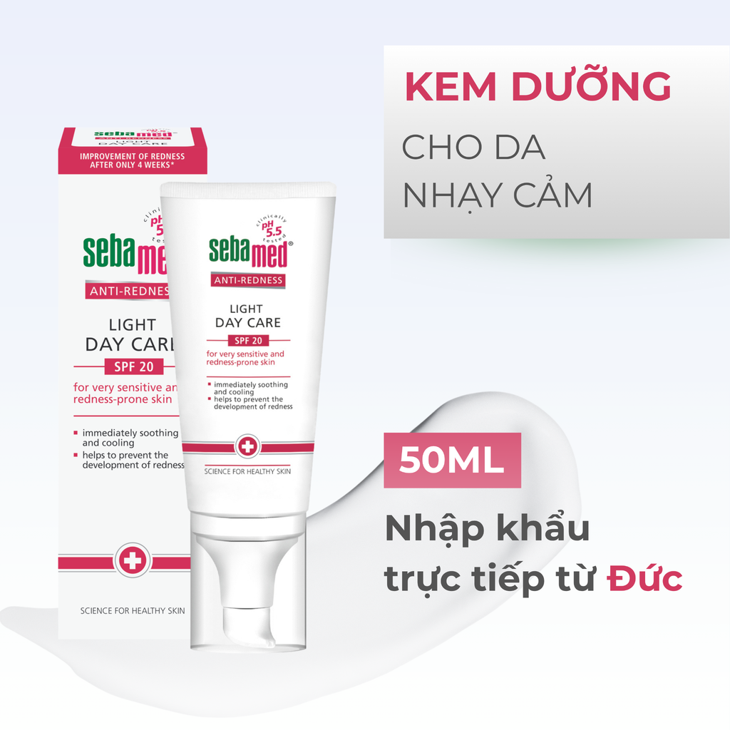 Kem làm dịu, cải thiện và ngăn ngừa  kích ứng cho da nhạy cảm, dễ mẩn đỏ ban ngày SPF 20 - Sebamed Anti-Redness Light Day Care SPF 20 - 50ml
