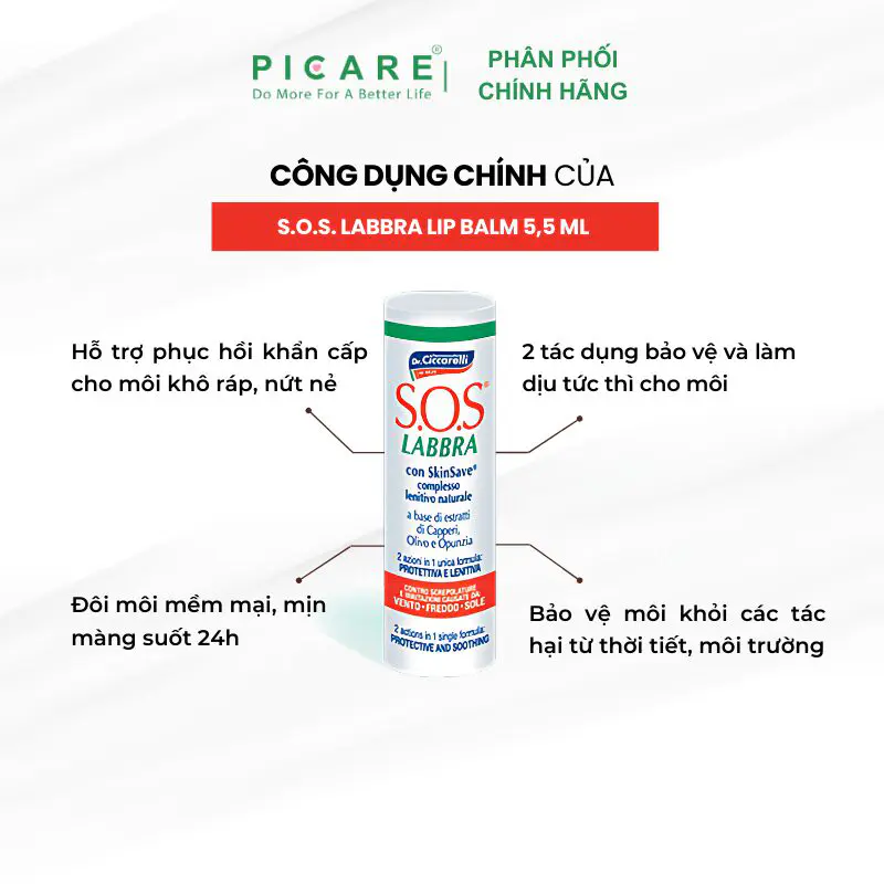 Son làm dịu và giảm kích ứng dành cho môi khô, nứt nẻ, tổn thương -  S.O.S. LABBRA Lip Balm 5,5 ml