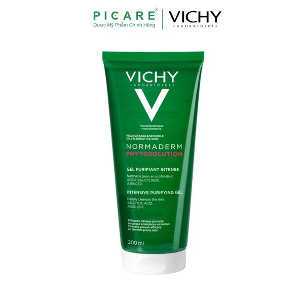 Sữa Rửa Mặt Dạng Gel Làm Sạch Sâu Cho Da Nhờn, Mụn Vichy Normaderm Phytosolution Intensive Purifying Gel 200ml