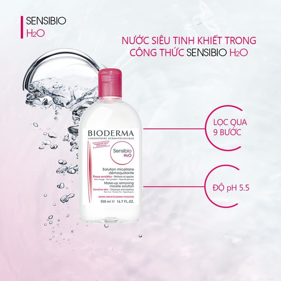 Nước tẩy trang Bioderma dành cho da nhạy cảm Sensibio H20 ( 500ml - 250ml - 100ml )