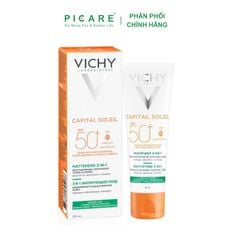 Kem chống nắng chống bụi mịn, kiểm soát dầu Vichy SPF50+ Capital Soleil Mattifying 3In1 UVB+UVA  50ml