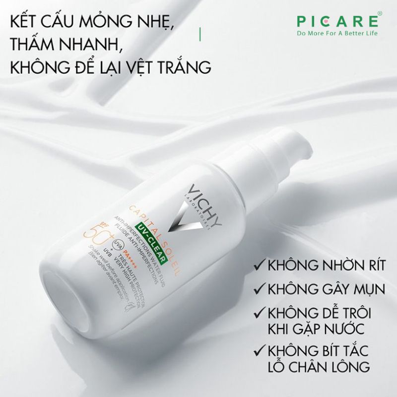 Kem chống nắng dành cho da dầu mụn, mụn nội tiết Vichy Capital Soleil UV-Clear Anti-Imperfections Water fluid 40ml