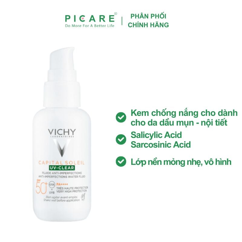 Kem chống nắng dành cho da dầu mụn, mụn nội tiết Vichy Capital Soleil UV-Clear Anti-Imperfections Water fluid 40ml