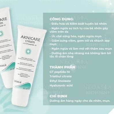 Kem kiểm soát giảm tăng tiết bã nhờn và dưỡng ẩm cho da mụn giảm mụn sưng viêm Aknicare Cream 50ml
