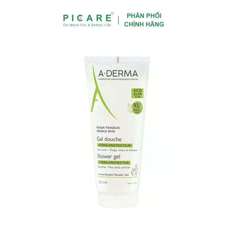 Gel rửa mặt tắm gội dịu nhẹ dành cho da bé da nhạy cảm A-Derma Hydra Shower Gel Protective 200ml