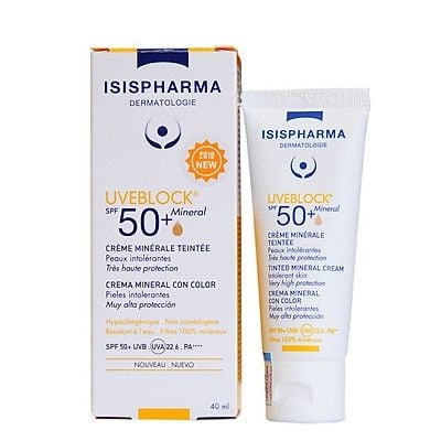 Kem chống nắng nâng tone da nhạy cảm Isis Pharma Uveblock SPF50+ Mineral Tinted Cream 40ml [ Có Màu ]