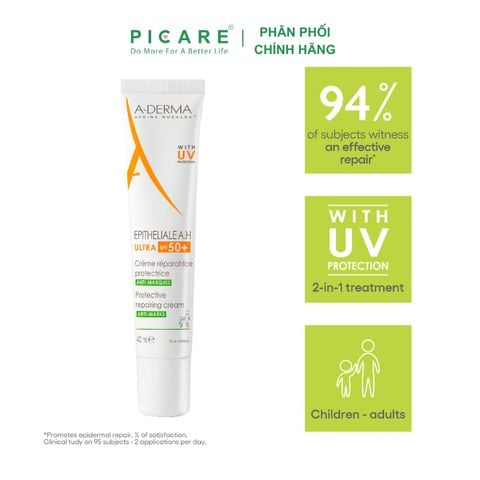 Kem hỗ trợ liền sẹo phục hồi và tái tạo da bị tổn thương có chống nắng A-Derma Epitheliale A.H Ultra SPF50+ Cr 40ml