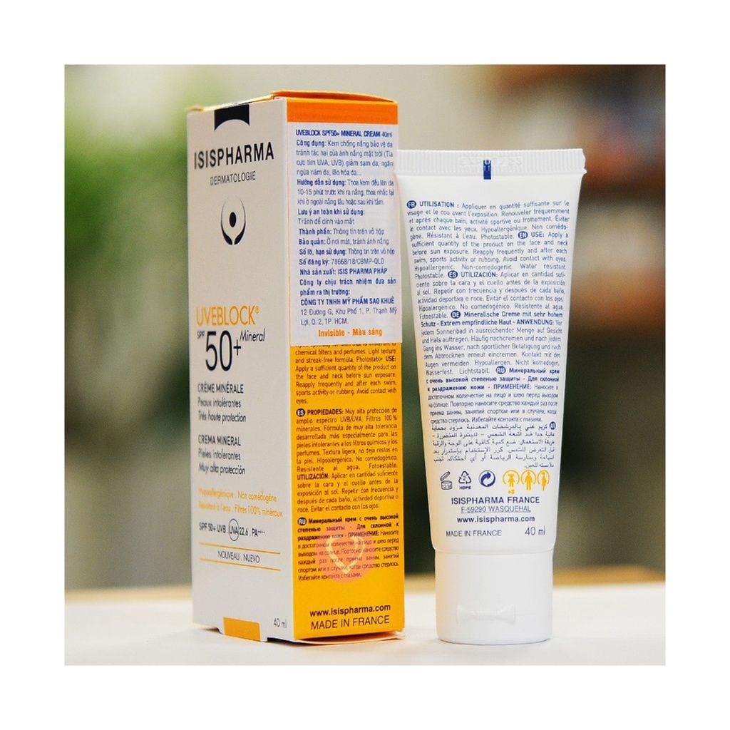 Kem chống nắng dành cho da nhạy cảm Isis Pharma Uveblock SPF50+ Mineral Cream 40ml ( Không Màu )