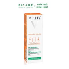 Kem chống nắng chống bụi mịn, kiểm soát dầu Vichy SPF50+ Capital Soleil Mattifying 3In1 UVB+UVA  50ml