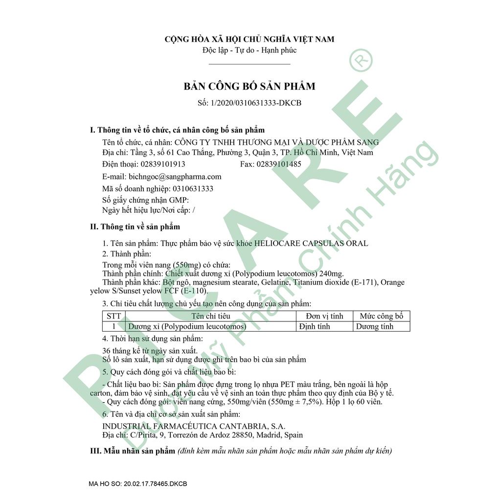 Viên Uống Chống Nắng Heliocare Oral 60 Viên [ Mẫu mới ]