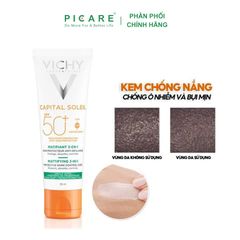 Kem chống nắng chống bụi mịn, kiểm soát dầu Vichy SPF50+ Capital Soleil Mattifying 3In1 UVB+UVA  50ml