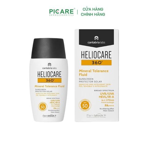 Kem chống nắng phổ rộng Heliocare 360 Mineral Tolerance Fluid Sunscreen Sensitive SPF50+ UVA/UVB HEVL/IR-A PA++++ 50ml