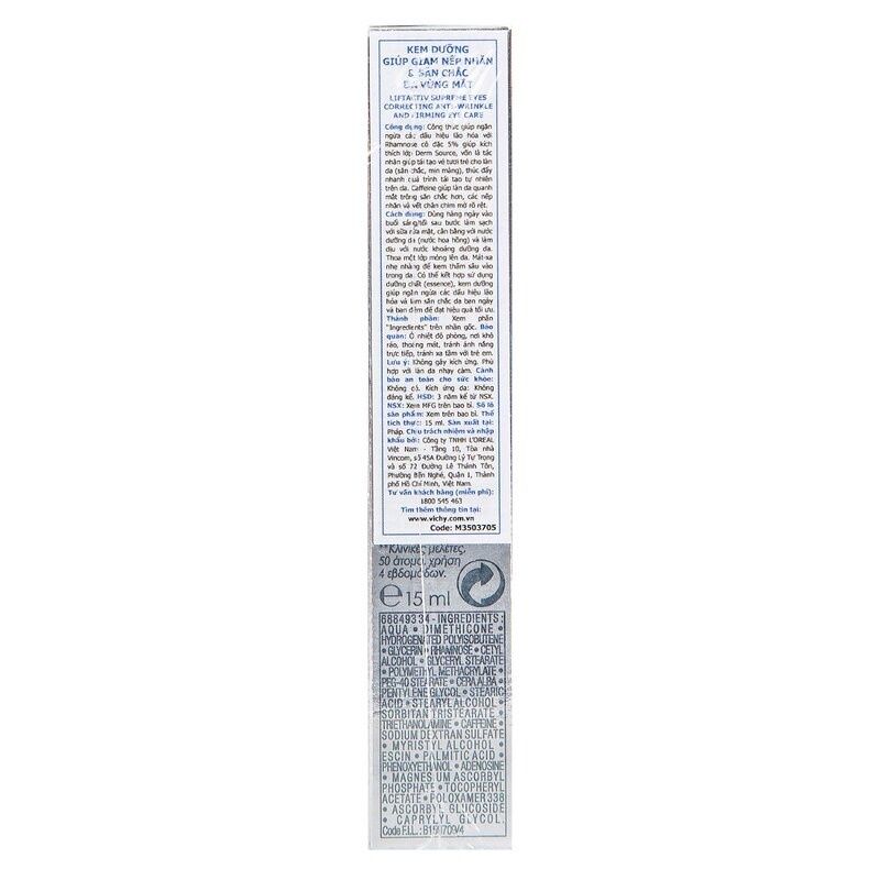 Kem dưỡng chống nếp nhăn và nâng mí mắt Vichy Liftactiv Ds Eye Cream 15ml