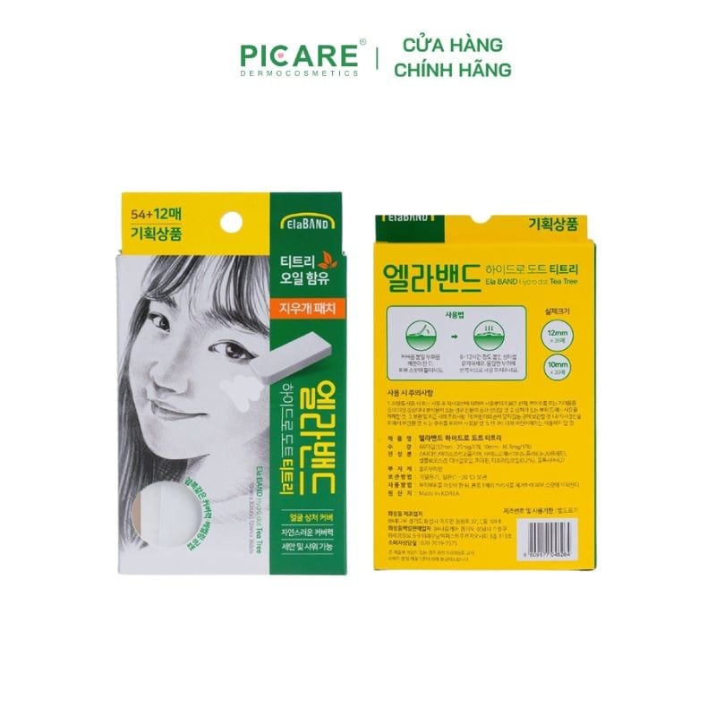 Miếng dán mụn che khuyết điểm và giảm mụn Elaband Hydro Dot Tea Tree (Hộp 23 miếng)