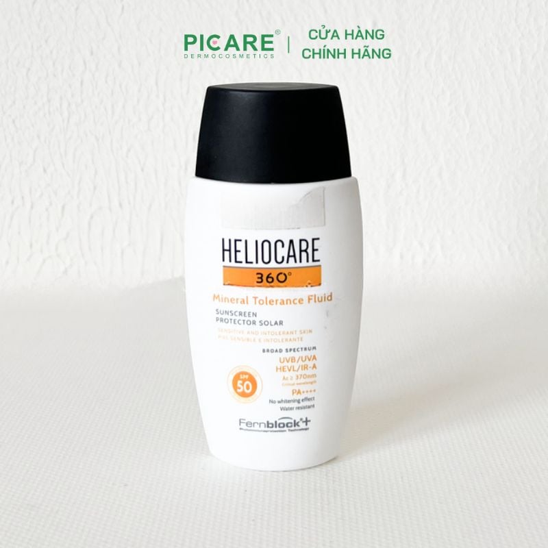 Kem chống nắng phổ rộng Heliocare 360 Mineral Tolerance Fluid Sunscreen Sensitive SPF50+ UVA/UVB HEVL/IR-A PA++++ 50ml